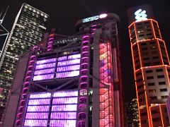 04B Bank Of China Tower, Cheung Kong Centre, HSBC Building, The Standard Chartered Bank Building are lit up for the Symphony of Lights from Sevva rooftop bar Hong Kong